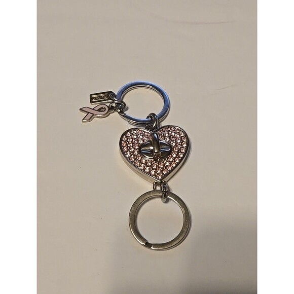 COACH Pink Breast Cancer Swarovski Turn-lock Valet Key Fob KeyChain Vintage Rare - Picture 1 of 13